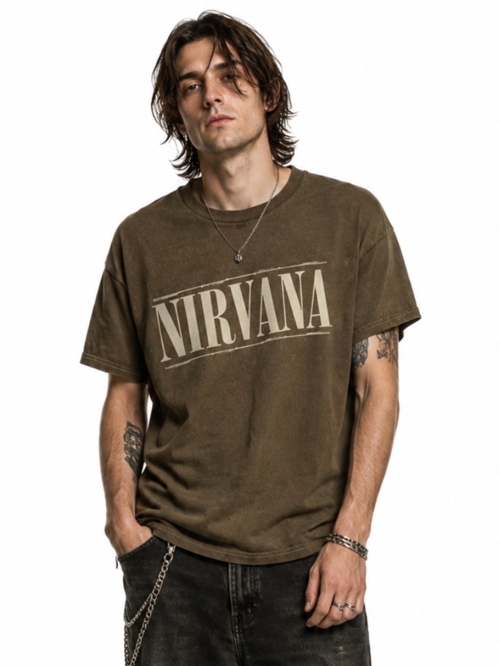 NIRVANA Tee M Grunge Brown